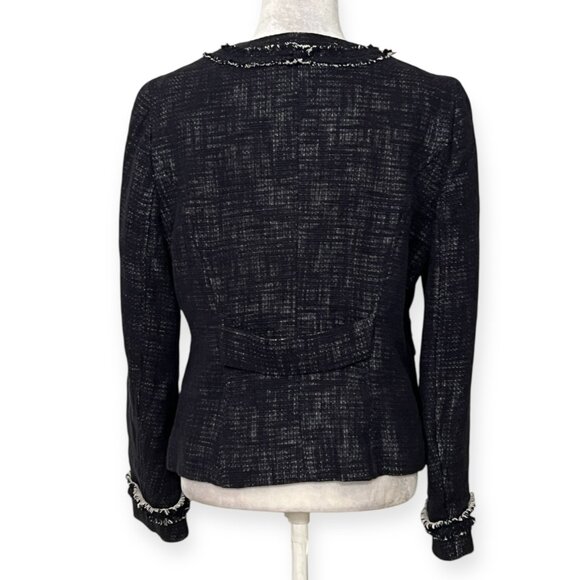 Katherine Barclay Navy Tweed Fringe Jacket Women's 12 Linen Blend Workwear - Picture 2 of 11